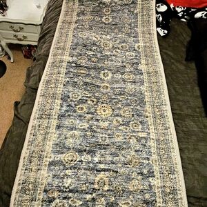 Elegant Blue and Beige Runner Rug